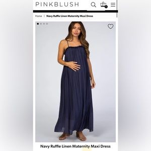 Navy Ruffle Linen Maternity Maxi Dress